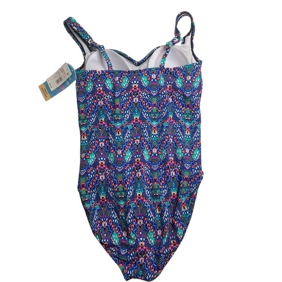 Swim Solutions Tummy Control Shirred One Piece Swim Suit Navy Multi 14 New - Picture 7 of 7